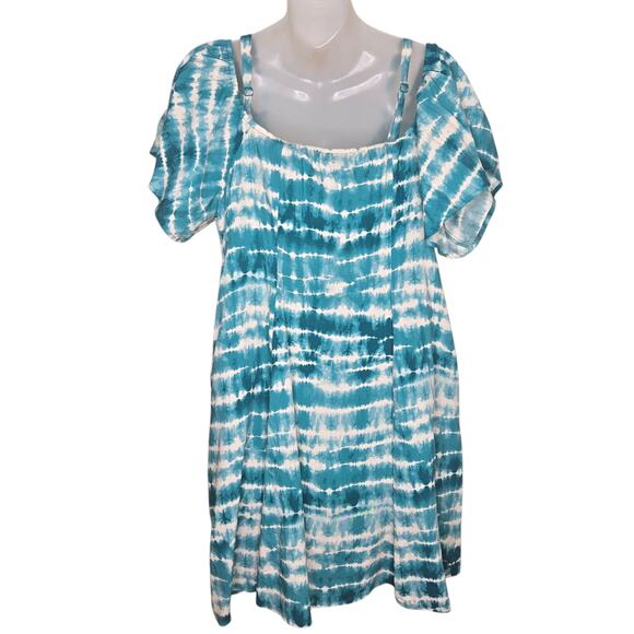 Torrid Womens Trapeze Dress 0 Large Mini Challis‎ Cold Shoulder Tie Dye Pockets - Picture 2 of 7